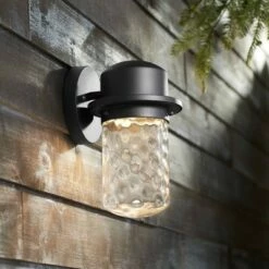 Cheapest โ๏ธ Possini Euro Design Modern Outdoor Wall Light Fixture LED Textured Black 9 1/4" Clear ๐จ Hammered Glass for House Porch Patio Deck โค๏ธ