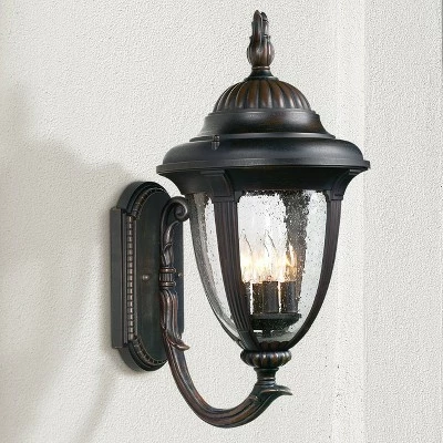 Budget ๐ John Timberland Traditional Outdoor Wall Light Fixture Colonial Style Bronze 23 1/2" Seedy Glass for Exterior House Porch Patio ๐ 3 Budget ๐ John Timberland Traditional Outdoor Wall Light Fixture Colonial Style Bronze 23 1/2" Seedy Glass for Exterior House Porch Patio ๐