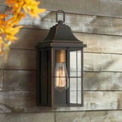 Budget โญ John Timberland Rustic Outdoor Wall Light Fixture Black Gold 4-Light 15" Clear Glass for Exterior House Porch Patio Outside Deck ๐
