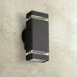 Cheap ๐คฉ Possini Euro Design Modern Outdoor Wall Light Fixture Halogen Bronze 10 1/2" Rectangular Up Down Clear Glass for House Porch Patio โญ