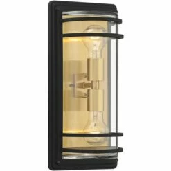 Cheap 🔔 John Timberland Modern Outdoor Wall Light Fixture Black Brass 2-Light Downlight Uplight 16" Clear Glass Exterior House Porch Patio 😍 -Outdoor Lighting Store unnamed file 4166