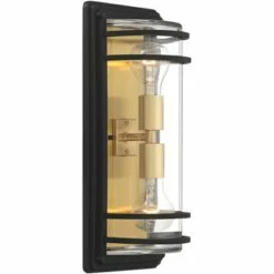 Cheap 🔔 John Timberland Modern Outdoor Wall Light Fixture Black Brass 2-Light Downlight Uplight 16" Clear Glass Exterior House Porch Patio 😍 -Outdoor Lighting Store unnamed file 4167