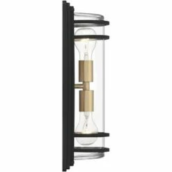 Cheap 🔔 John Timberland Modern Outdoor Wall Light Fixture Black Brass 2-Light Downlight Uplight 16" Clear Glass Exterior House Porch Patio 😍 -Outdoor Lighting Store unnamed file 4168