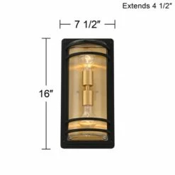 Cheap 🔔 John Timberland Modern Outdoor Wall Light Fixture Black Brass 2-Light Downlight Uplight 16" Clear Glass Exterior House Porch Patio 😍 -Outdoor Lighting Store unnamed file 4169