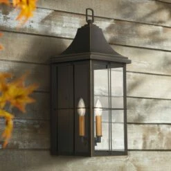 New 😍 John Timberland Rustic Outdoor Wall Light Fixture Black Gold 4-Light 24 3/4" Clear Glass for Exterior House Porch Patio Outside 🥰