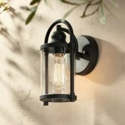 Wholesale 😉 John Timberland Modern Industrial Outdoor Wall Lights Fixtures Set of 2 Black 10 1/4" Clear Glass for Exterior House Porch Patio 🛒 -Outdoor Lighting Store unnamed file 4186