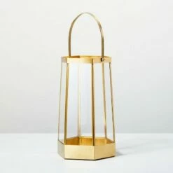 Budget ✨ Hearth & Hand With Magnolia Brass & Glass Hexagonal Lantern - Hearth & Hand™ with Magnolia ⌛ -Outdoor Lighting Store unnamed file 420