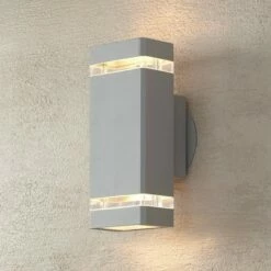Best Pirce 🌟 Possini Euro Design Modern Outdoor Wall Sconce Fixture Matte Silver 10 1/2" Clear Glass Up Down for Exterior House Porch Patio 👏