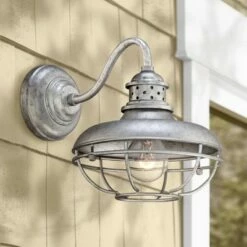 Cheap 😉 Franklin Iron Works Farmhouse Barn Light Fixture Galvanized Steel Open Cage 13" White Glass Diffuser Damp Rated for Porch Patio 🔥