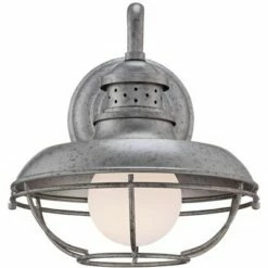 Cheap 😉 Franklin Iron Works Farmhouse Barn Light Fixture Galvanized Steel Open Cage 13" White Glass Diffuser Damp Rated for Porch Patio 🔥 -Outdoor Lighting Store unnamed file 4255