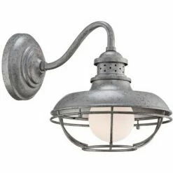 Cheap 😉 Franklin Iron Works Farmhouse Barn Light Fixture Galvanized Steel Open Cage 13" White Glass Diffuser Damp Rated for Porch Patio 🔥 -Outdoor Lighting Store unnamed file 4257