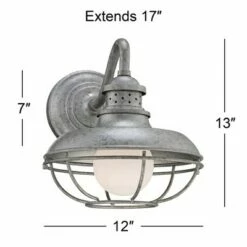 Cheap 😉 Franklin Iron Works Farmhouse Barn Light Fixture Galvanized Steel Open Cage 13" White Glass Diffuser Damp Rated for Porch Patio 🔥 -Outdoor Lighting Store unnamed file 4258