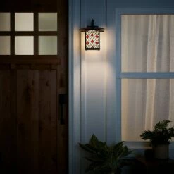 Best Sale 🎁 11.75" 1-Light Tiffany Style Outdoor Wall Lantern Sconce Oil-Rubbed Bronze/Stained Glass - River of Goods 🛒 -Outdoor Lighting Store unnamed file 4269