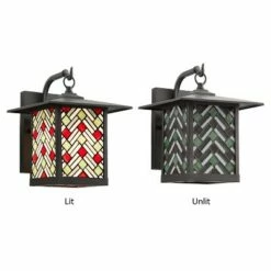 Best Sale 🎁 11.75" 1-Light Tiffany Style Outdoor Wall Lantern Sconce Oil-Rubbed Bronze/Stained Glass - River of Goods 🛒 -Outdoor Lighting Store unnamed file 4270