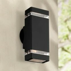 Best Pirce ๐ฅ Possini Euro Design Modern Outdoor Wall Light Fixture Black 10 1/2" Rectangular Glass Up Down for House Porch Patio ๐