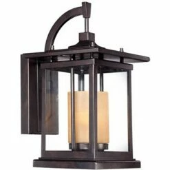 Budget 👏 Franklin Iron Works Modern Outdoor Wall Light Fixture Bronze Steel 16 1/2" Clear and Amber Frosted Glass for Exterior House Porch ⭐ -Outdoor Lighting Store unnamed file 4320