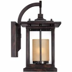 Budget 👏 Franklin Iron Works Modern Outdoor Wall Light Fixture Bronze Steel 16 1/2" Clear and Amber Frosted Glass for Exterior House Porch ⭐ -Outdoor Lighting Store unnamed file 4321