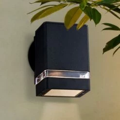 Budget ✨ Possini Euro Design Modern Outdoor Wall Light Fixture Black Rectangular 6 1/4" Tempered Clear Glass Up Down for Exterior Porch 🎁