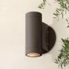 Flash Sale 💯 Possini Euro Design Modern Outdoor Wall Light Fixture Matte Bronze Cylinder 6 1/2" Tempered Glass Lens Up Down for Exterior House ⌛