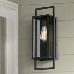 Buy ๐ Possini Euro Design Modern Outdoor Wall Light Fixture Textured Black Metal 19" Clear Glass Panel for Exterior House Porch Outside ๐