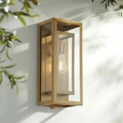 Top 10 ๐ Possini Euro Design Modern Contemporary Glam Outdoor Wall Light Fixture Brass Metal 16 1/4" Clear Glass Panel Exterior House Porch ๐คฉ