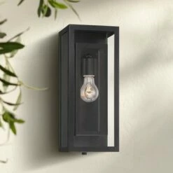 Budget 🎁 Possini Euro Design Modern Outdoor Wall Light Fixture Black Metal 16 1/2" Clear Glass for Exterior House Porch Patio Outside Deck 😉