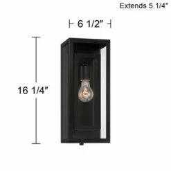 Budget 🎁 Possini Euro Design Modern Outdoor Wall Light Fixture Black Metal 16 1/2" Clear Glass for Exterior House Porch Patio Outside Deck 😉 -Outdoor Lighting Store unnamed file 4477