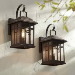 Discount 🔥 John Timberland Outdoor Wall Lights Set of 2 Fixture Carriage Style Bronze 12 1/2" Clear Glass Lantern Exterior House Porch Patio 👏