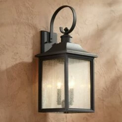 Promo 🎉 John Timberland Outdoor Wall Light Fixture Bronze Lantern Scroll Arm 24" Clear Seedy Glass for Exterior House Porch Patio Deck 🤩