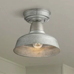 Promo ✔️ John Timberland Rustic Outdoor Ceiling Light Fixture Semi Flush Urban Barn Farmhouse Galvanized 10 1/4" for Porch Kitchen 🔥