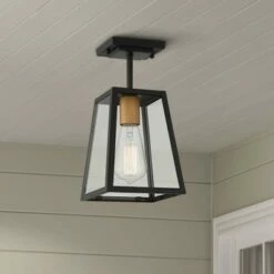 Outlet ⭐ John Timberland Modern Outdoor Ceiling Light Fixture Mystic Black Gold 6" Clear Glass Panels Exterior House Porch Patio Outside 😉
