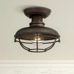 Wholesale ⭐ Franklin Iron Works Rustic Outdoor Ceiling Light Fixture Bronze 8 1/2" Caged for Exterior Entryway Porch 😍