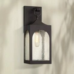 Best reviews of ⌛ Possini Euro Design Modern Outdoor Wall Light Fixture Bronze Lantern 16 1/2" Seedy Glass for Exterior House Porch Patio Deck 👍