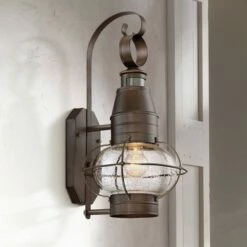 Budget 🥰 John Timberland Nautical Outdoor Light Fixture Oil Rubbed Bronze Lantern 19 3/4" Clear Seedy Glass Motion Security Sensor for Porch Patio 😍