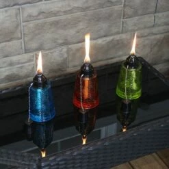 Deals 🥰 Sunnydaze Decor Sunnydaze Outdoor Refillable Glass Tabletop Torches with Long-Lasting Fiberglass Wicks - Blue, Orange, and Green - 3pc 👏 -Outdoor Lighting Store unnamed file 4901