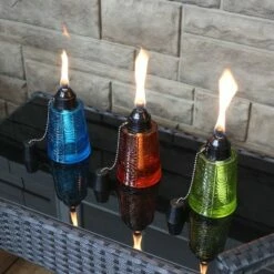 Deals 🥰 Sunnydaze Decor Sunnydaze Outdoor Refillable Glass Tabletop Torches with Long-Lasting Fiberglass Wicks - Blue, Orange, and Green - 3pc 👏 -Outdoor Lighting Store unnamed file 4903