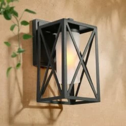Best reviews of π 12.2" Metal/Glass Outdoor Wall Lamp Black - LNC π