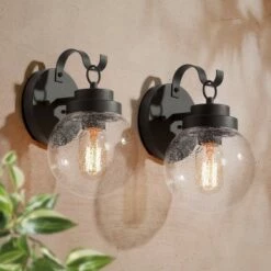 Outdoor Lighting Store 8 Wholesale π 2pk Metal/Glass Globe Outdoor Wall Lamps - LNC Black π