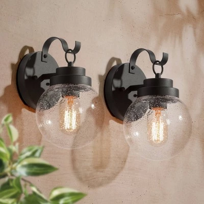 Wholesale 🎉 2pk Metal/Glass Globe Outdoor Wall Lamps - LNC Black 🌟 3 Wholesale 🎉 2pk Metal/Glass Globe Outdoor Wall Lamps - LNC Black 🌟