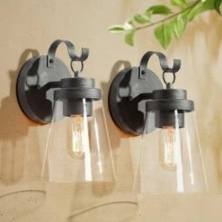 Outdoor Lighting Store 6 Best deal π 2pk 10" Metal/Glass Outdoor Wall Lamps Black/Silver - LNC π