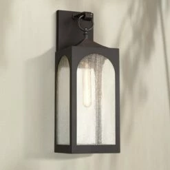 New 🎁 Possini Euro Design Modern Outdoor Wall Light Fixture Bronze Lantern 20 1/2" Seedy Glass for Exterior House Porch Patio Deck 🎉