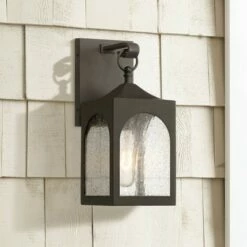 Best Pirce 💯 Possini Euro Design Modern Outdoor Wall Light Fixture Bronze 12" Seedy Glass Lantern for Exterior House Porch Patio Deck 😉