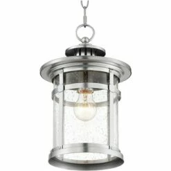 Coupon ⭐ Franklin Iron Works Industrial Outdoor Lighting Hanging Lantern Chrome 13 1/2" Clear Seedy Glass for Exterior House Porch Patio 🔥 -Outdoor Lighting Store unnamed file 542