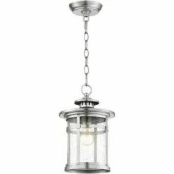 Coupon ⭐ Franklin Iron Works Industrial Outdoor Lighting Hanging Lantern Chrome 13 1/2" Clear Seedy Glass for Exterior House Porch Patio 🔥 -Outdoor Lighting Store unnamed file 543