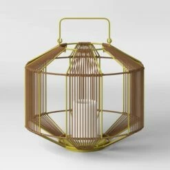 Flash Sale ❤️ Tumbler Basket Weave Outdoor Lantern with LED Candle Gold - Project 62™ 🎉 -Outdoor Lighting Store unnamed file 558