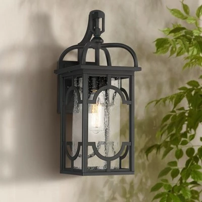 Wholesale 🥰 Franklin Iron Works Contemporary Lantern Outdoor Wall Light Fixture Black 17 1/2" Clear Seedy Glass for Exterior House Porch Patio ❤️ 1 Wholesale 🥰 Franklin Iron Works Contemporary Lantern Outdoor Wall Light Fixture Black 17 1/2" Clear Seedy Glass for Exterior House Porch Patio ❤️