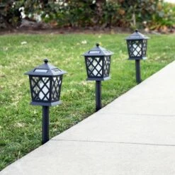 Brand new 💯 Alpine Corporation Set of 4 Outdoor Solar Powered Pathway LED Light Stakes Black ⌛