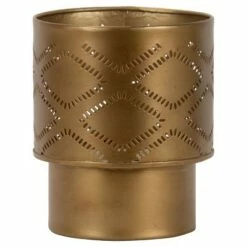 Best Sale 🎉 Antique Brass Pierced Metal Pillar Candle Holder - Foreside Home & Garden 🥰