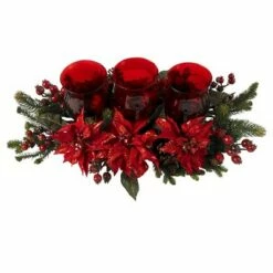 Best reviews of 🛒 Poinsettia & Berry Triple Candelabrum - Nearly Natural 👍