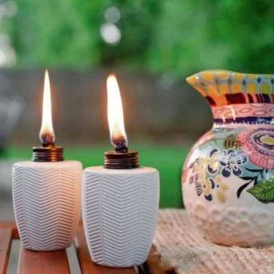 Budget π Tiki Brand 5.75" Herringbone Glass Table Torch White 3pk π 4 Budget π Tiki Brand 5.75" Herringbone Glass Table Torch White 3pk π - Image 2